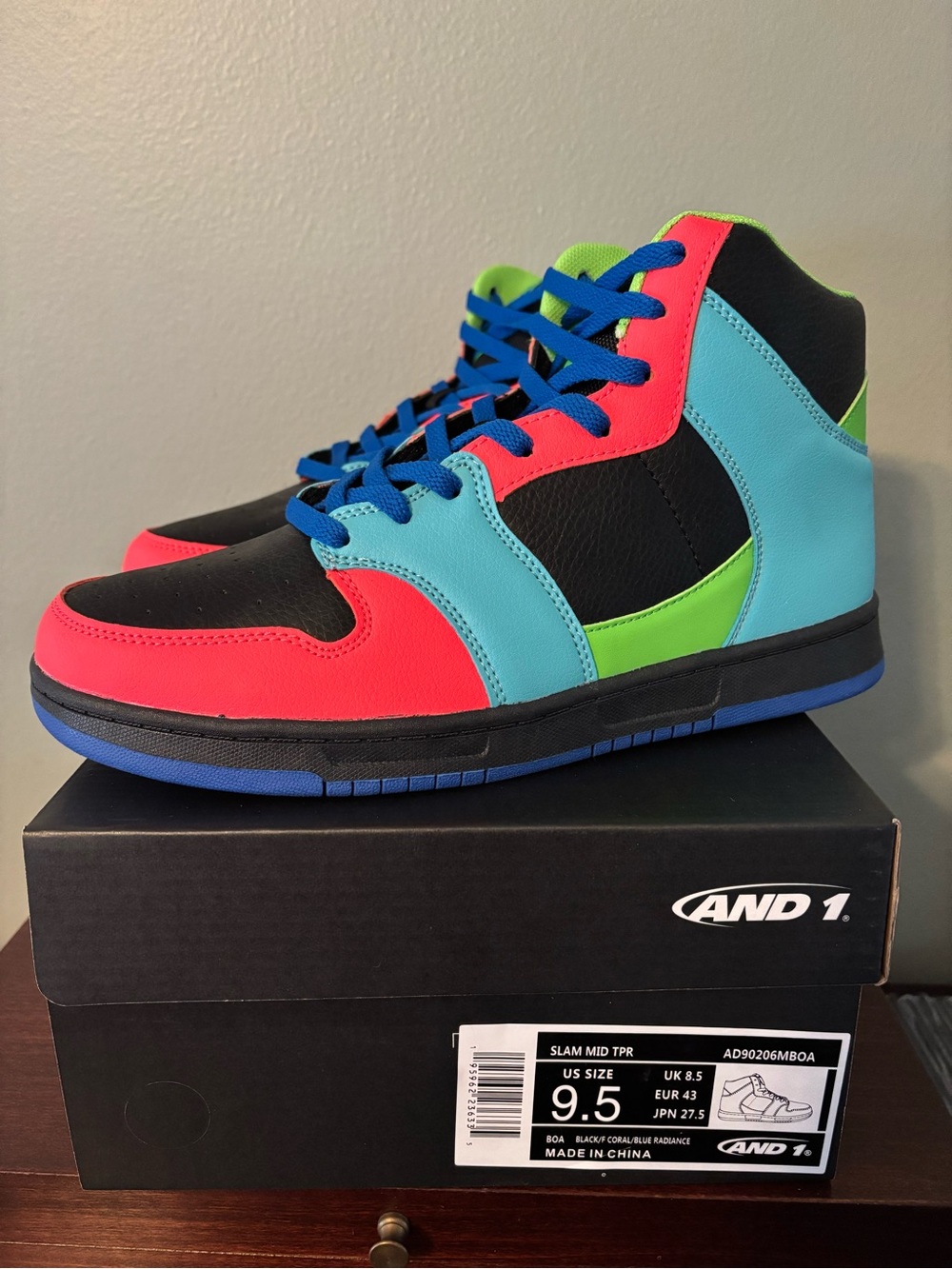 And1 Men's High-Top Sneakers in Black, Neon Pink, Aqua & Lime